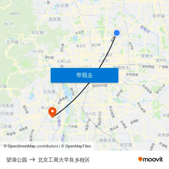 望湖公园 to 北京工商大学良乡校区 map