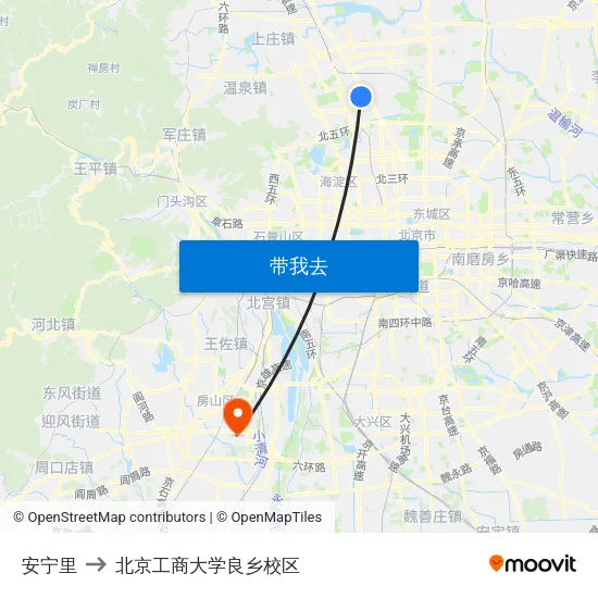 安宁里 to 北京工商大学良乡校区 map