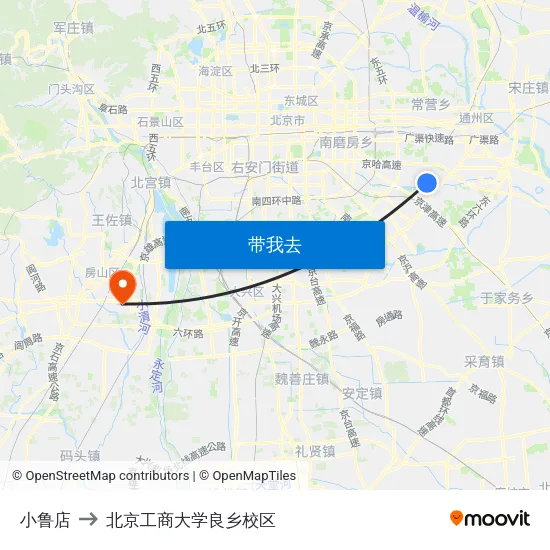 小鲁店 to 北京工商大学良乡校区 map