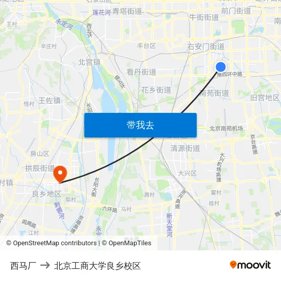 西马厂 to 北京工商大学良乡校区 map