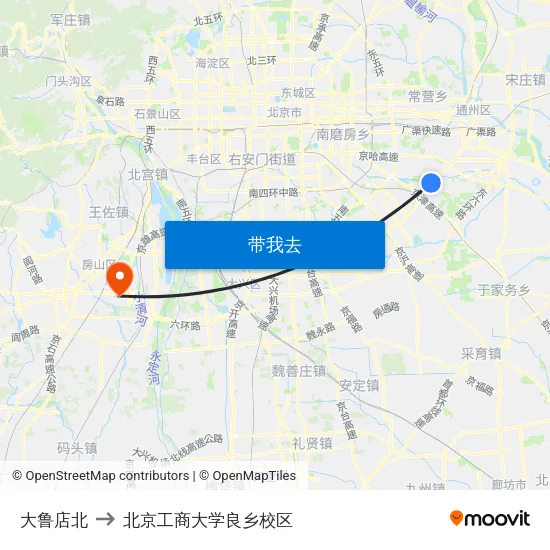大鲁店北 to 北京工商大学良乡校区 map