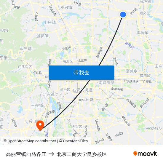 高丽营镇西马各庄 to 北京工商大学良乡校区 map