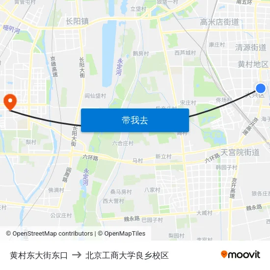 黄村东大街东口 to 北京工商大学良乡校区 map