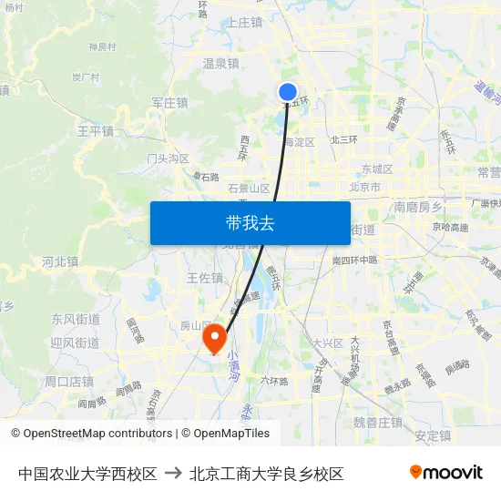 中国农业大学西校区 to 北京工商大学良乡校区 map