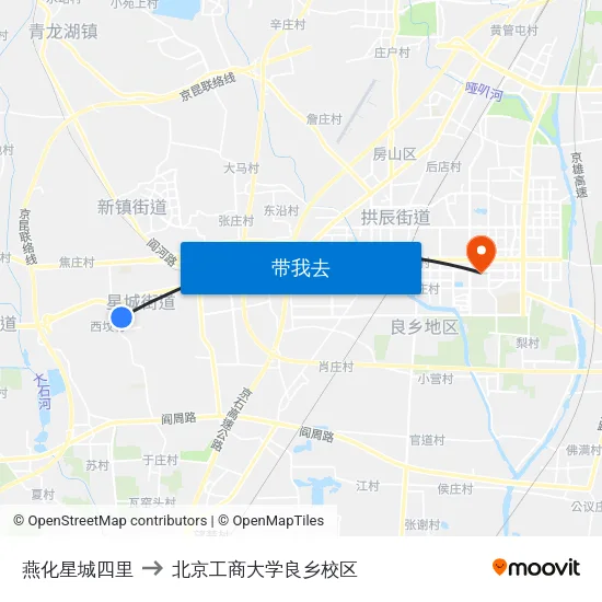 燕化星城四里 to 北京工商大学良乡校区 map