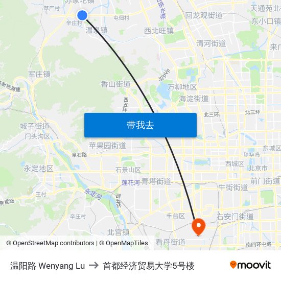 温阳路 Wenyang Lu to 首都经济贸易大学5号楼 map