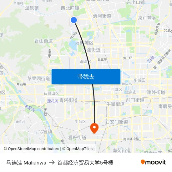马连洼 Malianwa to 首都经济贸易大学5号楼 map