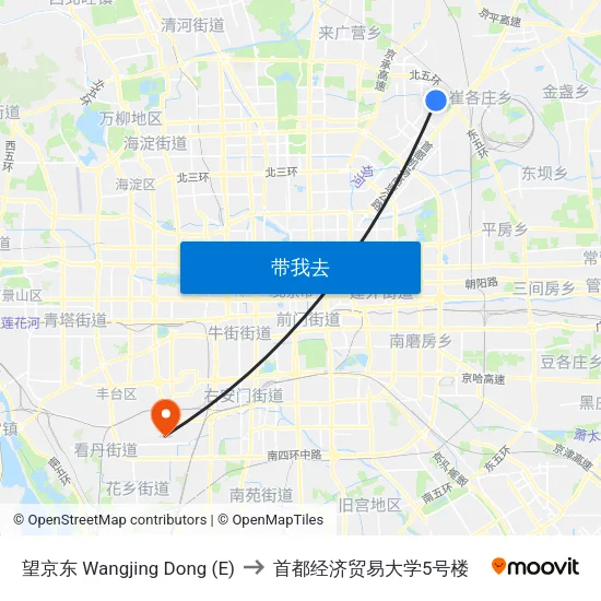 望京东 Wangjing Dong (E) to 首都经济贸易大学5号楼 map