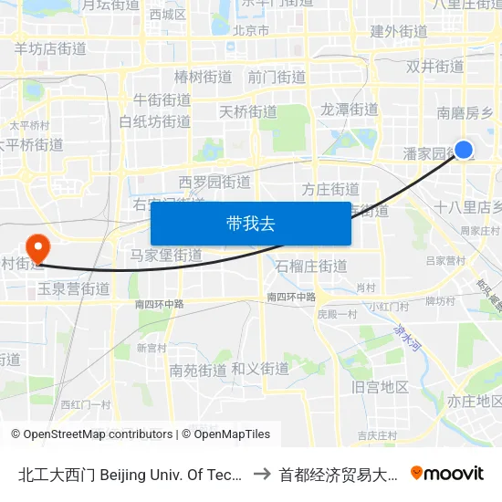 北工大西门 Beijing Univ. Of Tech. West Gate to 首都经济贸易大学5号楼 map