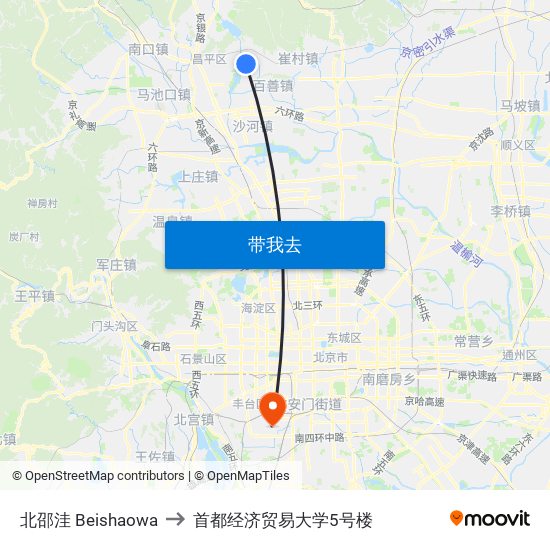 北邵洼 Beishaowa to 首都经济贸易大学5号楼 map