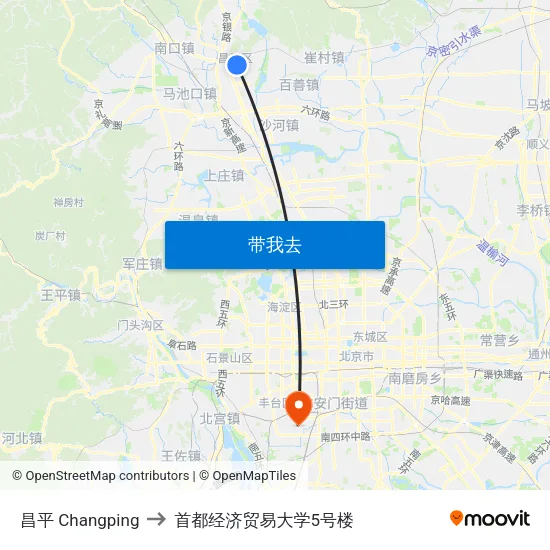 昌平 Changping to 首都经济贸易大学5号楼 map