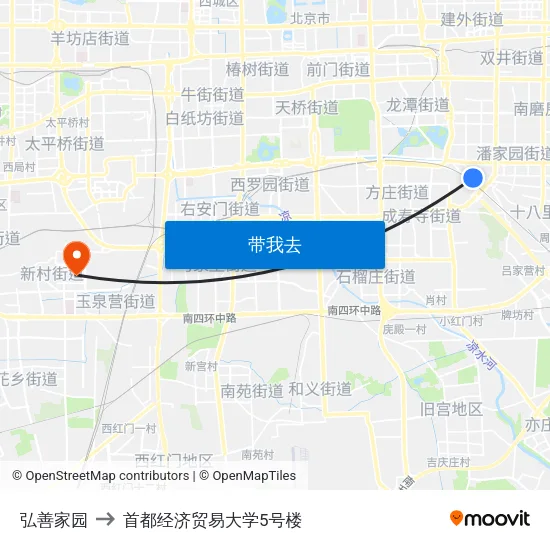 弘善家园 to 首都经济贸易大学5号楼 map