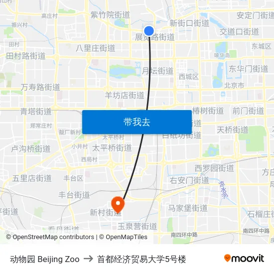 动物园 Beijing Zoo to 首都经济贸易大学5号楼 map