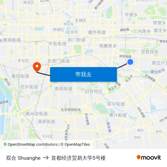 双合 Shuanghe to 首都经济贸易大学5号楼 map