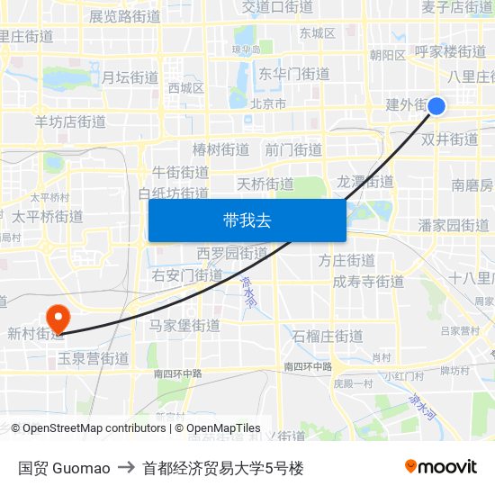 国贸 Guomao to 首都经济贸易大学5号楼 map