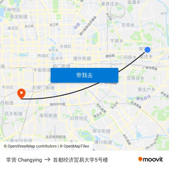 常营 Changying to 首都经济贸易大学5号楼 map