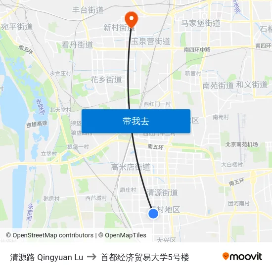清源路 Qingyuan Lu to 首都经济贸易大学5号楼 map