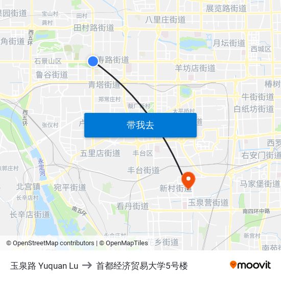 玉泉路 Yuquan Lu to 首都经济贸易大学5号楼 map