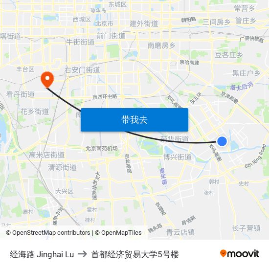 经海路 Jinghai Lu to 首都经济贸易大学5号楼 map