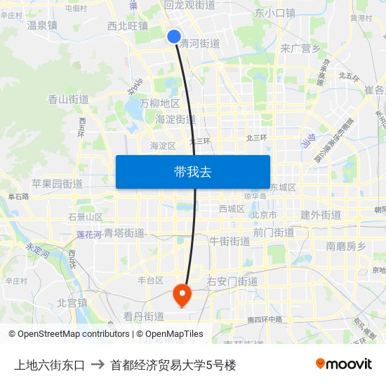 上地六街东口 to 首都经济贸易大学5号楼 map