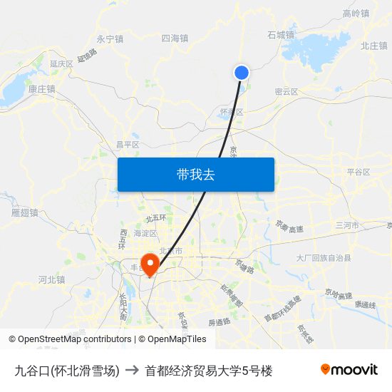 九谷口(怀北滑雪场) to 首都经济贸易大学5号楼 map