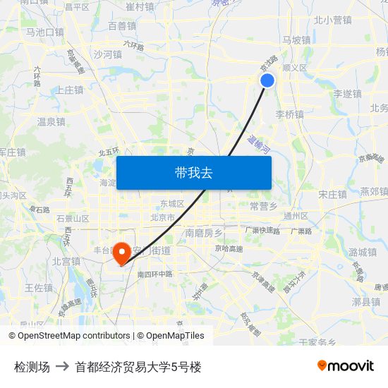 检测场 to 首都经济贸易大学5号楼 map