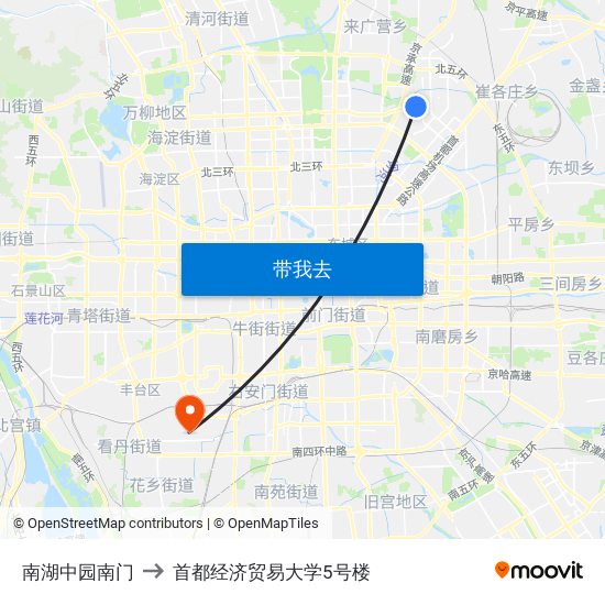 南湖中园南门 to 首都经济贸易大学5号楼 map