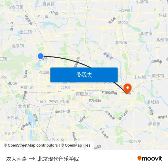 农大南路 to 北京现代音乐学院 map
