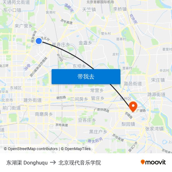 东湖渠  Donghuqu to 北京现代音乐学院 map