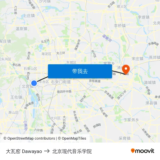 大瓦窑 Dawayao to 北京现代音乐学院 map