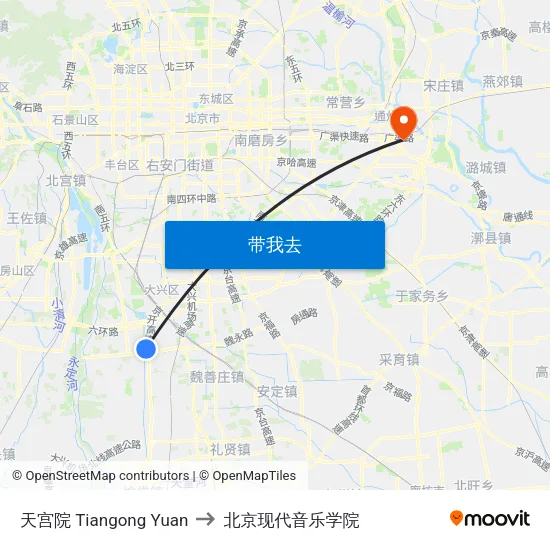 天宫院 Tiangong Yuan to 北京现代音乐学院 map