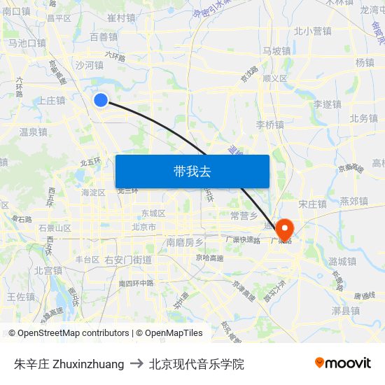 朱辛庄 Zhuxinzhuang to 北京现代音乐学院 map