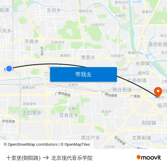 十里堡(朝阳路) to 北京现代音乐学院 map