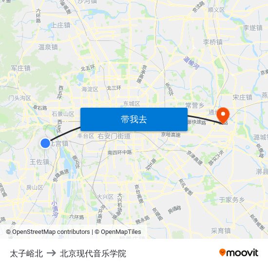 太子峪北 to 北京现代音乐学院 map