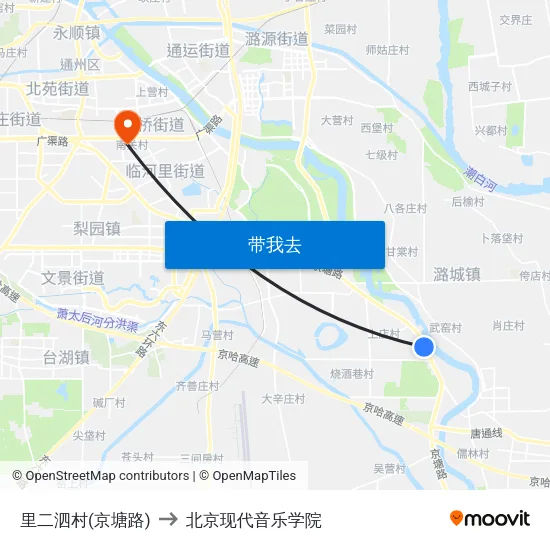 里二泗村(京塘路) to 北京现代音乐学院 map