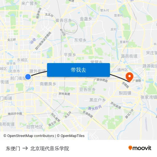 东便门 to 北京现代音乐学院 map