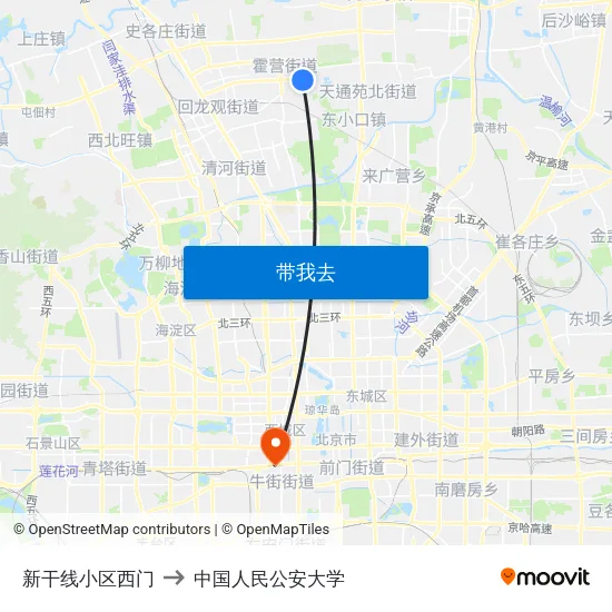 新干线小区西门 to 中国人民公安大学 map