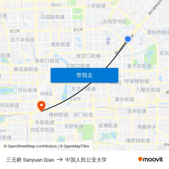 三元桥 Sanyuan Qiao to 中国人民公安大学 map