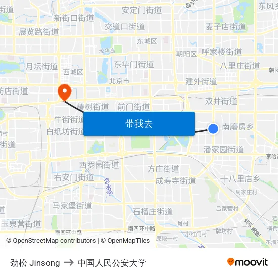 劲松 Jinsong to 中国人民公安大学 map
