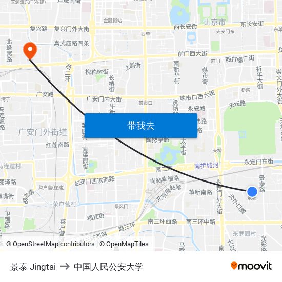 景泰  Jingtai to 中国人民公安大学 map