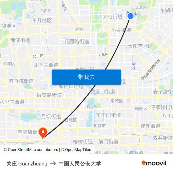 关庄 Guanzhuang to 中国人民公安大学 map