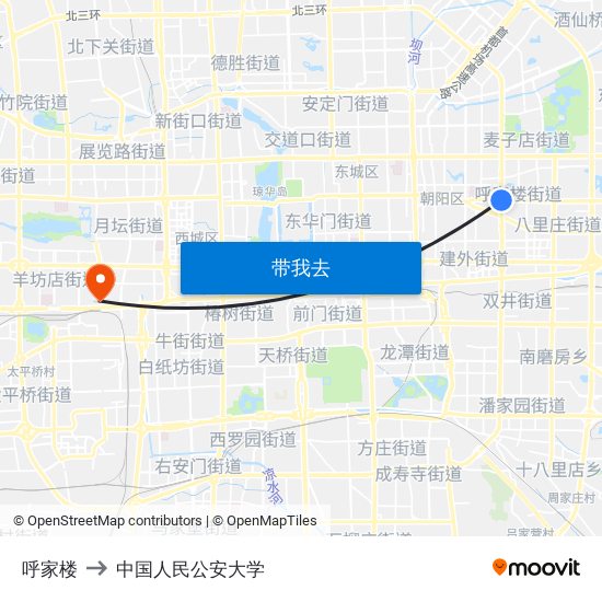 呼家楼 to 中国人民公安大学 map