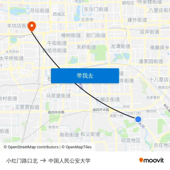 小红门路口北 to 中国人民公安大学 map