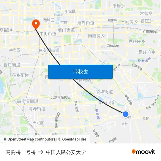 马驹桥一号桥 to 中国人民公安大学 map