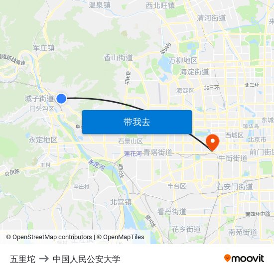 五里坨 to 中国人民公安大学 map