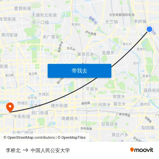 李桥北 to 中国人民公安大学 map