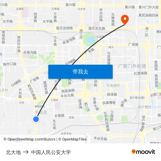 北大地 to 中国人民公安大学 map