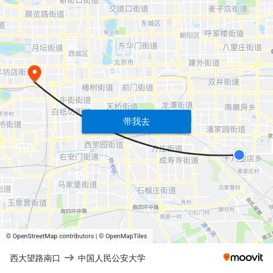 西大望路南口 to 中国人民公安大学 map
