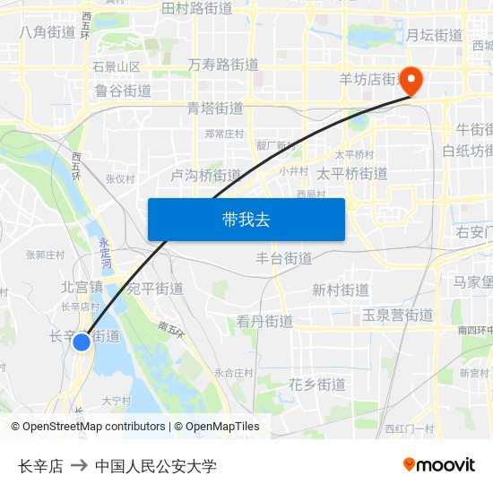 长辛店 to 中国人民公安大学 map