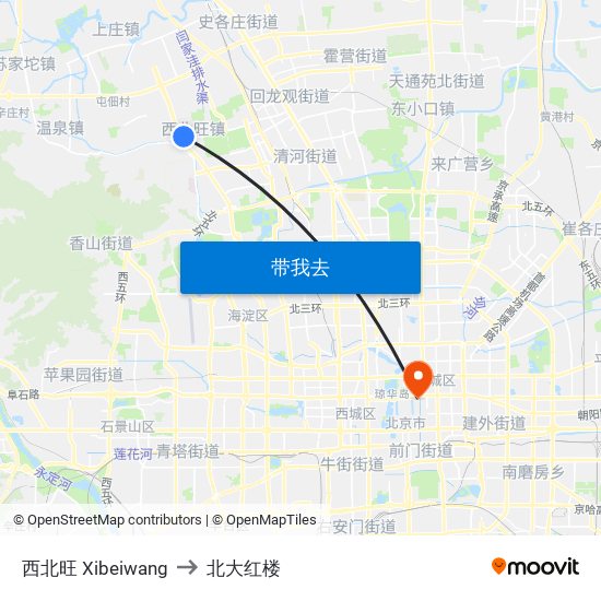 西北旺 Xibeiwang to 北大红楼 map